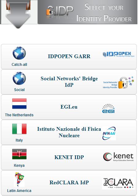 A subset of the Identity Providers supported by the CSGF